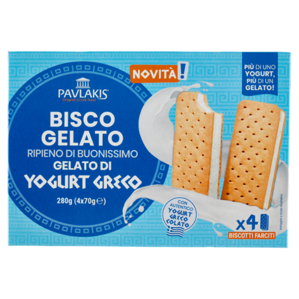 Pavlakis Bisco Gelato Ripieno di Buonissimo Gelato di Yogurt Greco 4 x 70 g