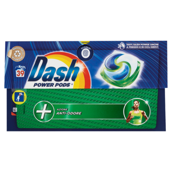 Dash Power Pods Detersivo Lavatrice In Capsule, Azione Anti-Odore, 39 Lavaggi 920,4 g