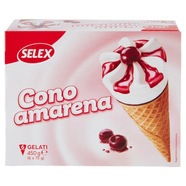 Selex 6 Coni di Gelato Vaniglia Variegati all'Amarena 450 g