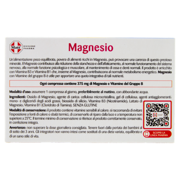 Matt Divisione Pharma Magnesio stanchezza e sistema nervoso 30 compresse 30 g