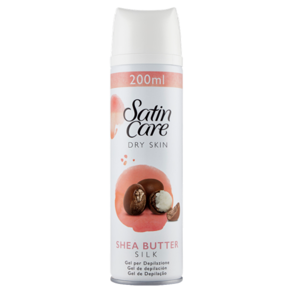 Satin Care Gel per Depilazione Donna per Pelle Secca, Idratante con Burro di Karitè, 200 ml