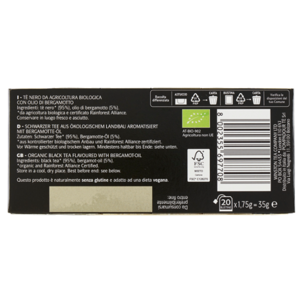 Sir Winston Tea Earl Grey Biologico 20 x 1,75 g