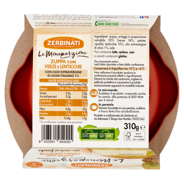 Zerbinati Le Monoporzioni Zuppa con Verze e Lenticchie 310 g