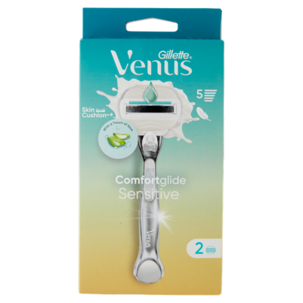 Gillette Venus Comfortglide Sensitive Rasoio Donna a 5 Lame, 1 Manico + 2 Lamette