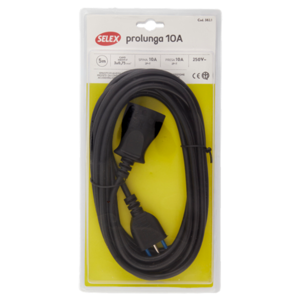 Selex Prolunga Spina 10A + Presa 10A(Ita) Nero 5m
