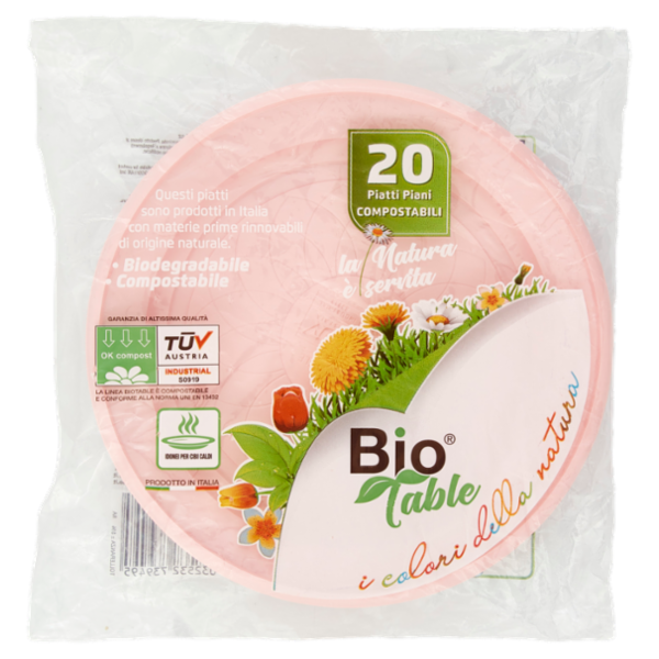 Bio Table I colori della natura Piatti Piani Compostabili Rosa 20 pz