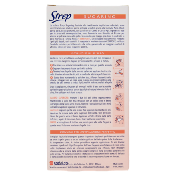 Strep Sugaring Strisce Depilatorie Viso e Parti Delicate 20 Strisce + 3 Salviettine
