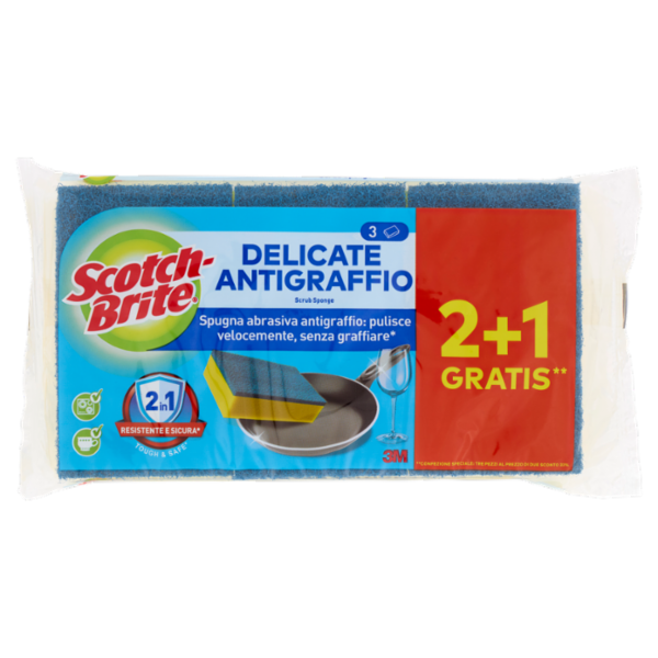 Scotch-Brite® Spugna abrasiva delicata antigraffio, 2 pezzi per confezione + 1 gratis**
