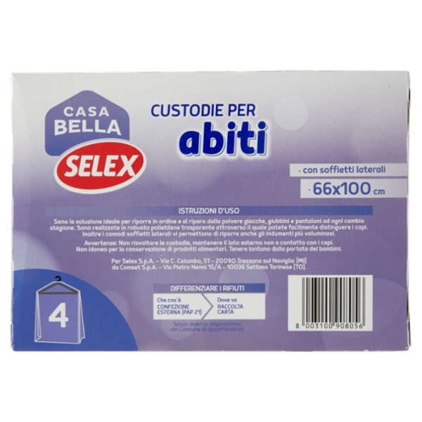 Selex Casa Bella Custodie per Abiti 66x100 cm 4 pezzi