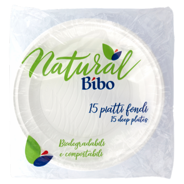 Natural Bibo piatti fondi Biodegradabili e compostabili 15 pz