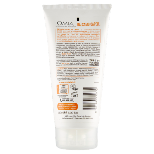 Omia Laboratori Ecobio Balsamo Capelli ecobiologico olio di semi di lino Lisciante 180 ml