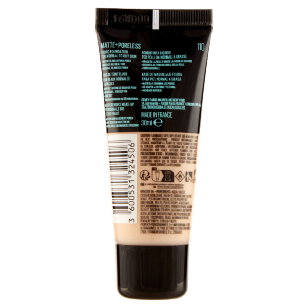 Maybelline New York Fondotinta Fit Me Matte&Poreless, Finish Opacizzante, 110 Porcelain 30 ml