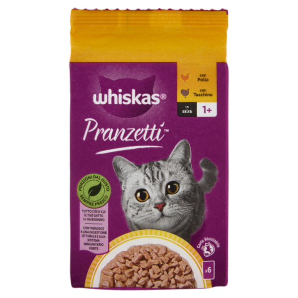 Whiskas Pranzetti Cibo Umido Gatto con Pollo e Tacchino in Salsa 6x50g