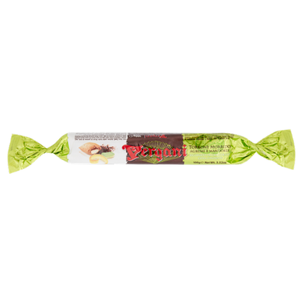 Vergani Torrone Morbido Agrumi e Mandorle Ricoperto di Cioccolato Extra Fondente 100 g