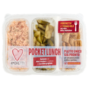Amoretti Pocket Lunch Salmone Con Mini Crackers e Contorno Di Zucchine Grigliate 160 g