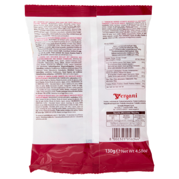 Vergani Bonny Torroncini morbidi assortiti ricoperti di cioccolato fondente e bianco 130 g