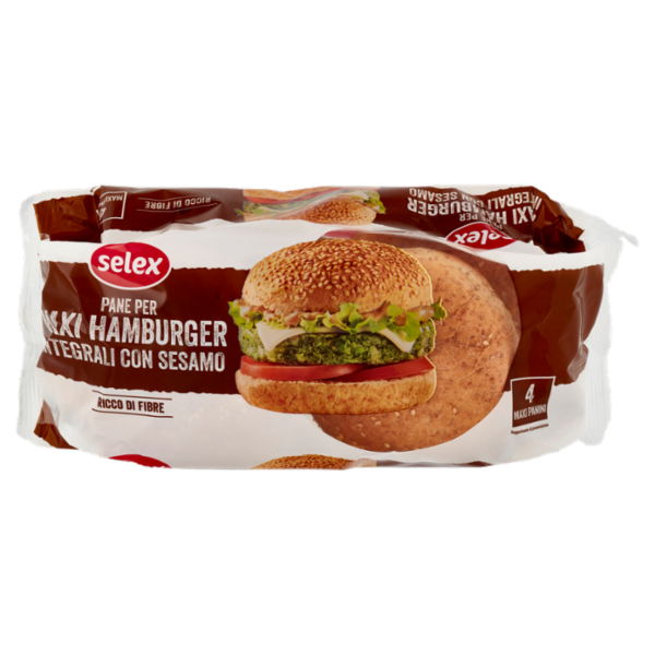 Selex Pane per Maxi Hamburger Integrali con Sesamo 4 pezzi 300 g
