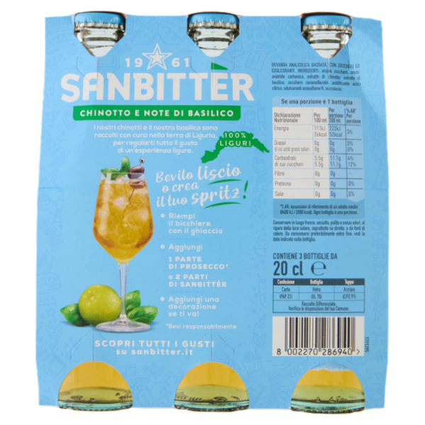Sanbittèr, Chinotto e note di Basilico, Aperitivo Analcolico - 3 x 200ml