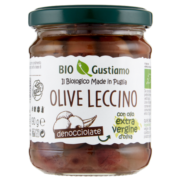 Bio Gustiamo Olive Leccino denocciolate con olio extra vergine d'oliva 190 g
