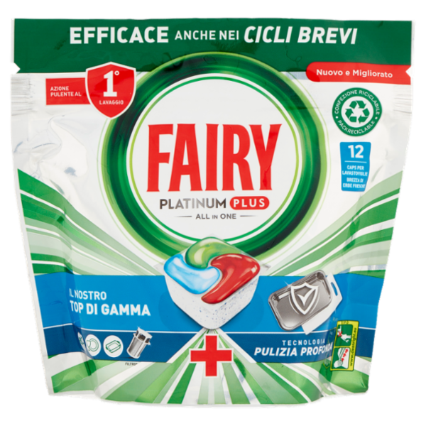 Fairy Pastiglie Lavastoviglie Platinum Plus Pulizia Profonda, Detersivo Piatti Erbe 12 Capsule 186 g