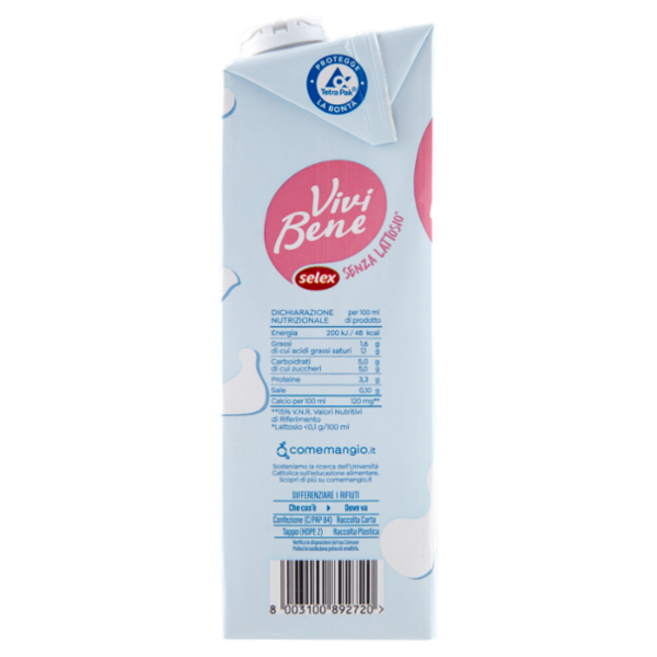 Selex Vivi Bene Latte Uht Microfiltrato Parzialmente Scremato Alta Digeribilità 1 L