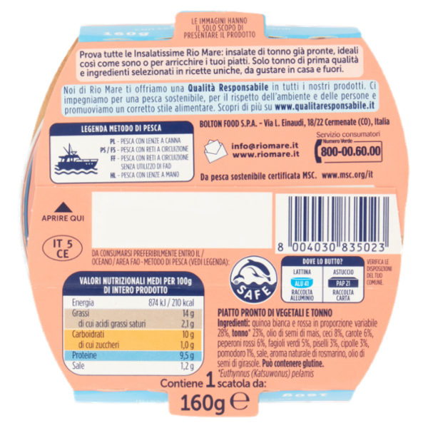 Rio mare Insalatissime Insalata di Tonno Quinoa con ceci, carote e fagioli verdi 160 g