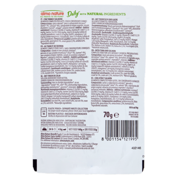 almo nature Daily Adult Cat Bocconcini con Tonno e Salmone 70 g