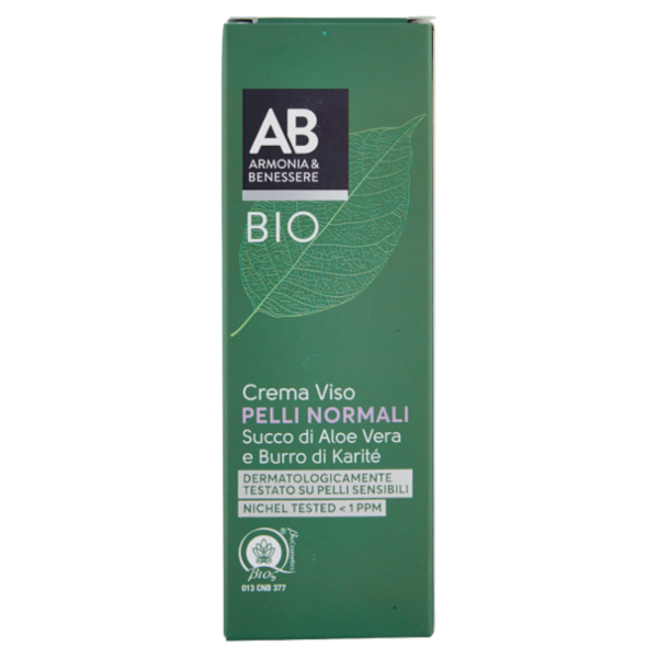 Armonia & Benessere Crema Viso per Pelli Normali Bio con Succo di Aloe Vera e Burro di Karitè 50 ml