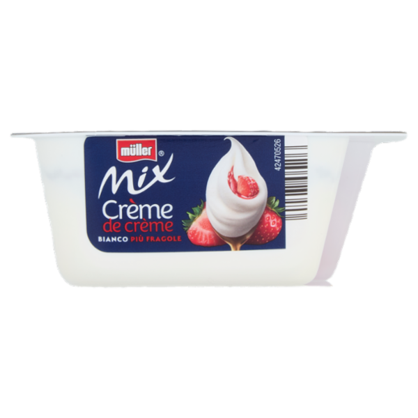müller Mix Crème de crème Bianco Extra Cremoso Più Fragole 140 g