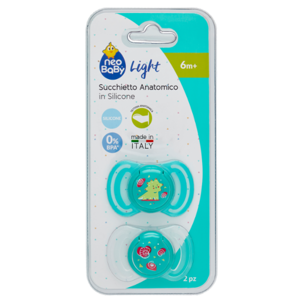 neo Baby Light Succhietto Anatomico in Silicone 6m+ Dino Verde 2 pz