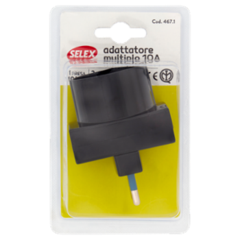 Selex Adattatore Pluristandard Spina 10A + 2 Prese 10A(Ita) + 1 Presa 10-16A(Ted) Nero